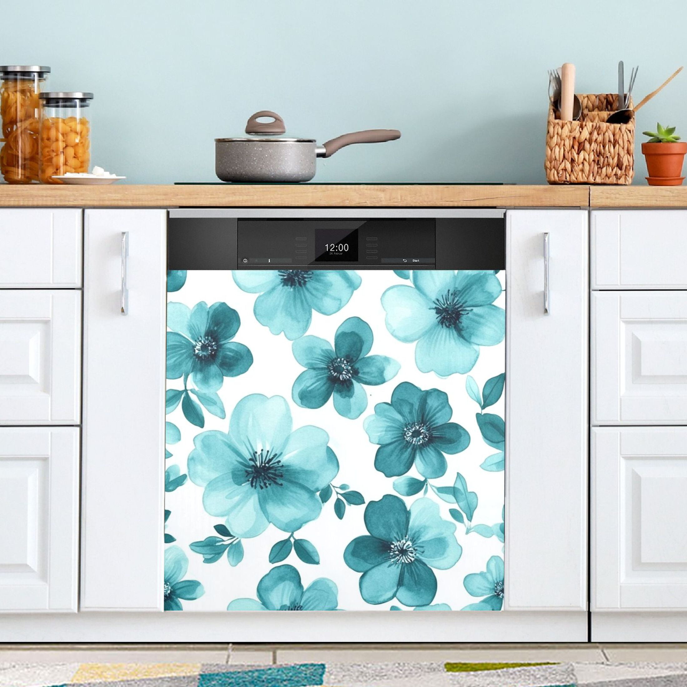 Dishwasher Magnetic Sticker 23x26 Inch Refrigerator Magnetic Sticker Washing Machine Magnetic Sticker Kitchen Panel Magnetic Sticker Home Decor Cartoon Navy Flowers Seamless