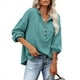 thumbnail image 1 of Top con capucha y mangas largas con cuello en V y botones - Estilo casual de color puro para mujer - Azul verde S, 1 of 6