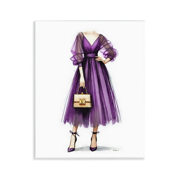 Stupell Industries Purple Glam Dress Fashion Painting Unframed Art Print Wall Art, 11 x 14