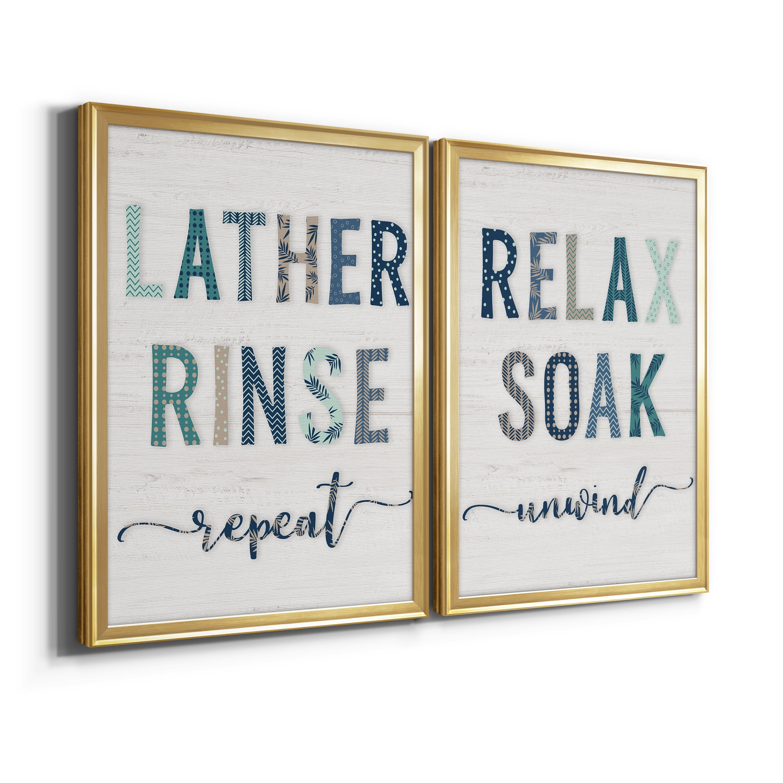 2 Piece Set Lather Rinse Repeat Premium Framed Canvas - Ready to Hang - 18.5 x 24.5 Each - Gold Frame