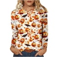 thumbnail image 2 of Women's Fall Thanksgiving Tops Long Sleeve Crew Neck Shirts Halloween Pullover Blouse Casual Loose Fit Autumn Leaf Pumpkin Bat Graphic Festive T-Shirt, 2 of 6