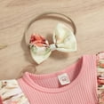 thumbnail image 4 of MANHUJI 9 Month Baby Girl Clothes Infant Girls Ruffles Long Sleeve Ribbed Floral Prints Bowknot Romper Newborn Bodysuits Dress Headbands Set Neutral Baby Clothes Baby Bodysuit (Pink,100), 4 of 6