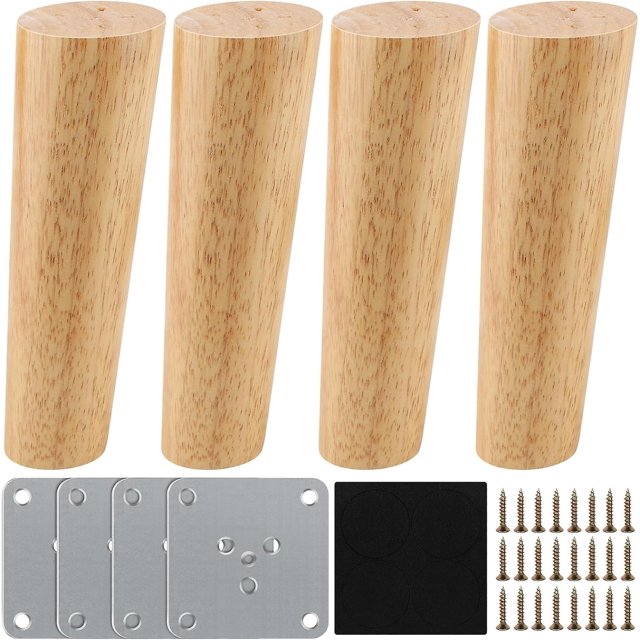 Juego de 4 patas de madera maciza para muebles, inclinadas, 15 cm, patas de repuesto con placa de montaje y tornillos para sofá, TV, cama, mesa de comedor