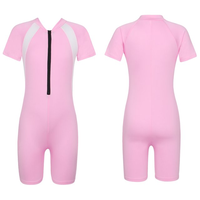 Aislor Kids Big Girls Zippered Swimsuit Swimwear Bathing Suit Rash Guard Shorty Sun Protection Wetsuit Pink 10
