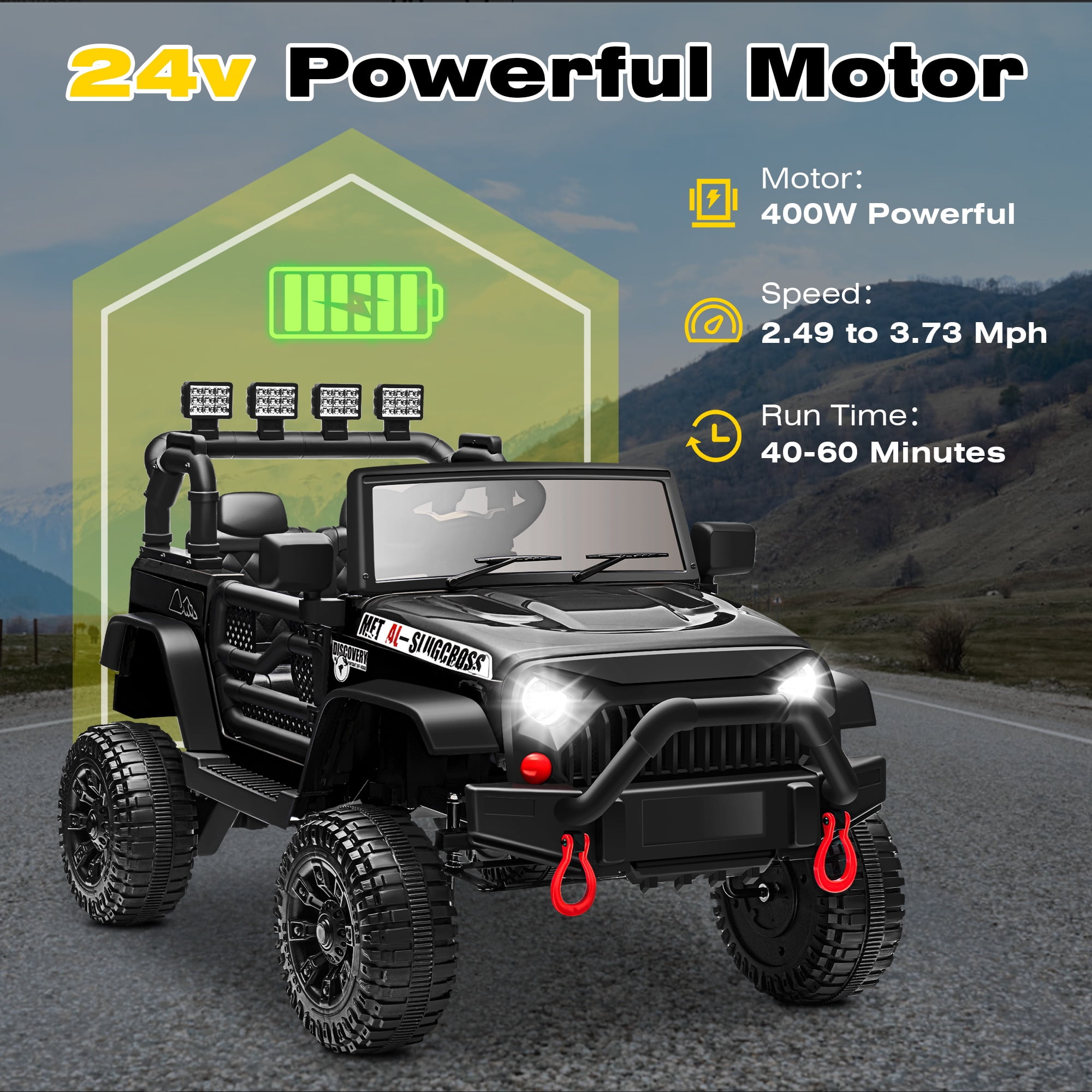 24V Kids Ride on Truck Car, Battery Powered Ride on Car with Remote Control, Electric Vehicle Car for Boys Girls Aged 3-6, Ride on Toy w/Bluetooth, Lights, 4 Wheelers, Gift for Kids Tollder, Black