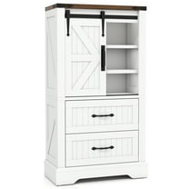 Gymax Farmhouse Bathroom Floor Cabinet w/Sliding Door Adjustable Shelves & 2 Drawers