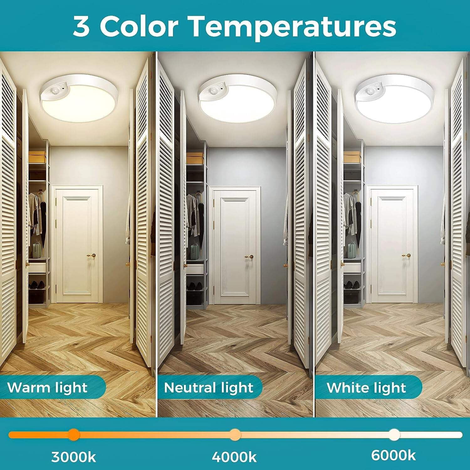 Rechargeable Motion Sensor Ceiling Light with Remote - Battery Powered for Closets, Shower, Stairs, Shed, Hallway