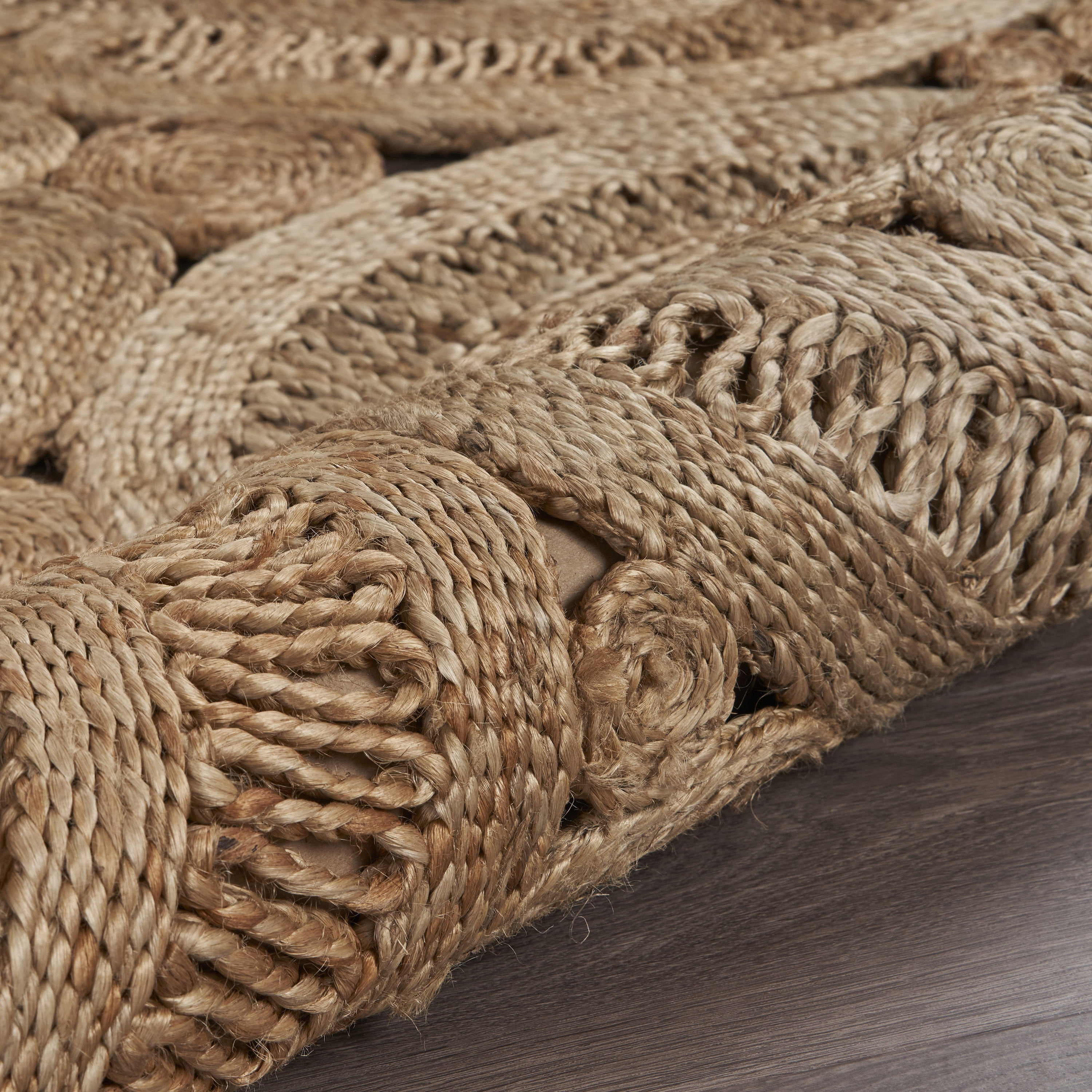 Harlow Hill Cora 8' Round Brown/Natural Solid Hand Braided Reversible Jute Indoor Area Rug