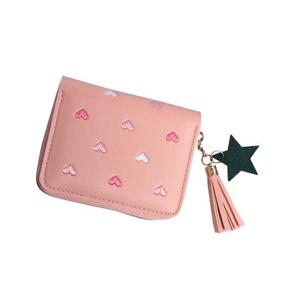 TechWave Women's Large Capacity PU Leather Heart Shaped Foldable Functional Wallet Card Purse & Makeup Bag Caboodle with Makeup inside Bag for Women Organization Makeup Containers for Organizing