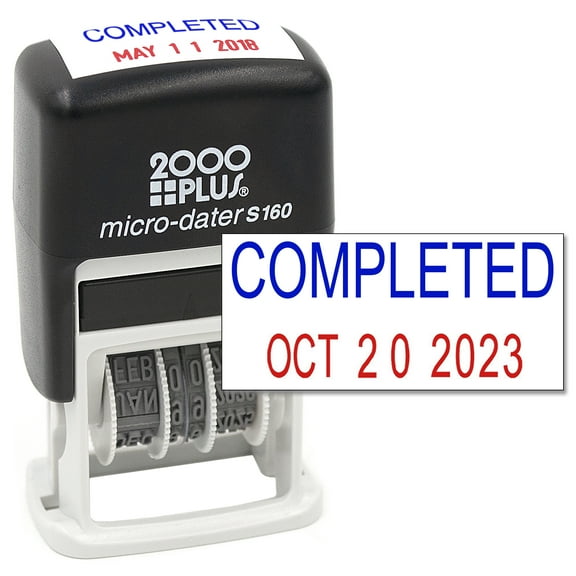 Cosco 2000 PLUS Self-Inking Rubber Date Office Stamp with COMPLETED Phrase BLUE INK & Date RED INK (Micro-Dater 160), 12-Year Band
