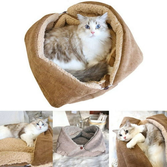 Cheers.US Cat Bed Mat - Cat Sleeping Bag,Multifunctional Foldable Corduroy Warm Soft Cat Bed Mat,Comfy Pet Nest Mat for Cat & Puppy