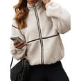 thumbnail image 2 of Women Coat Casual Lapel Full Zip Fleece Jacket Long Sleeve Oversized Warm Winter Outwear with Pockets Apricot Color M, 2 of 7