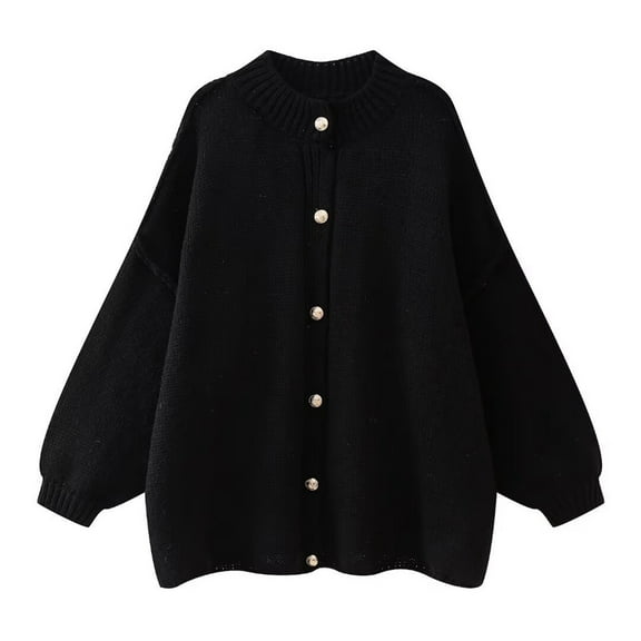 Women's Sweater Knit Cardigan Metallic Buttons Long Sleeve Crew Neck Tunic Trendy Outfits