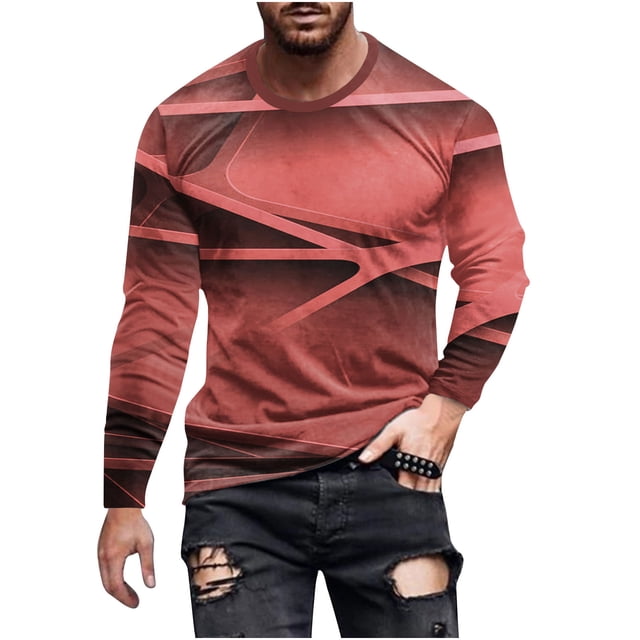 Birdeem T-Shirts à Manches Longues pour Hommes, Col Rond Décontracté, Chandail à Manches Longues, T-Shirt Imprimé Rayé, Blouse, Hauts T-Shirts à Manches Longues pour Hommes