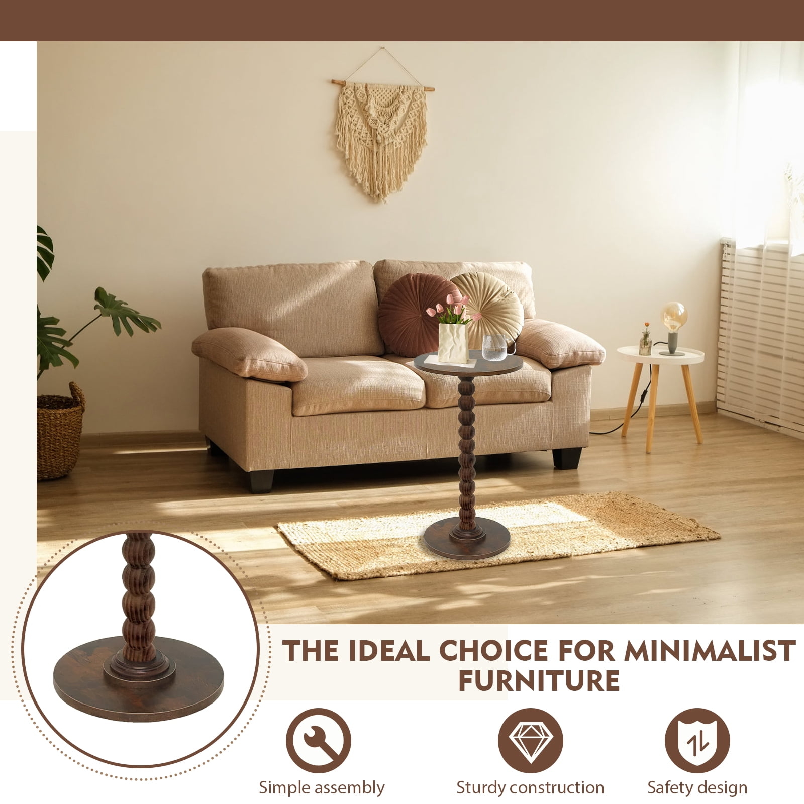 GIRACOA Round Wooden End Table, Small Side Table with Solid Wood Leg, Bedside Table Night Stand for Living Room, Bedroom, Entryway