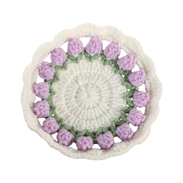 Posavasos de ganchillo con forma de manta de flores, listo para usar, artesanía creativa DIY Violeta