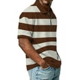 thumbnail image 4 of Mens Polo Shirts Casual Quarter-Zip Striped Henley Shirts Regular Fit Short Sleeve T Shirt Stylish Work Collared Pullover Tops OIOLOYJM Light Brown L, 4 of 9