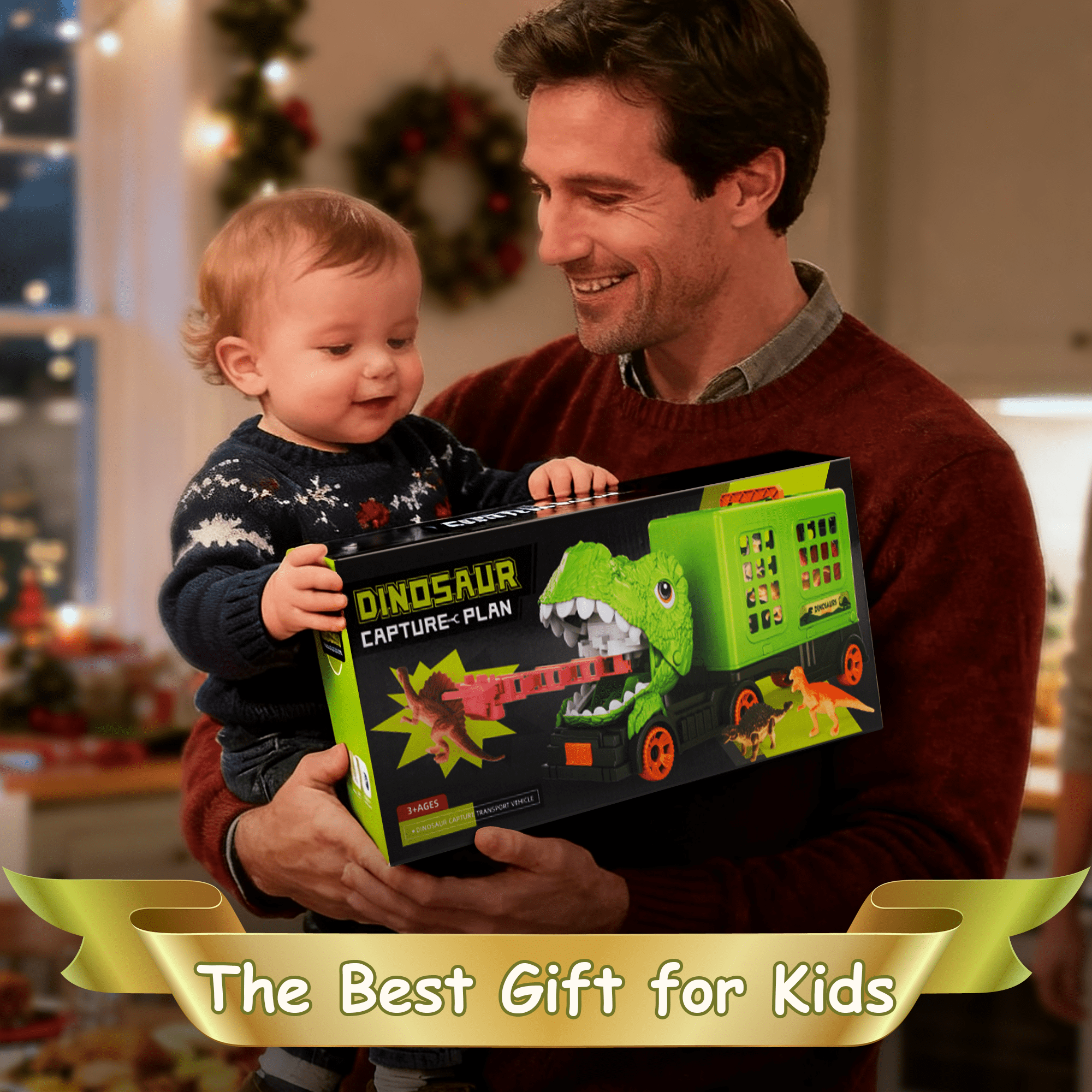 ZSUCC Dinosaur Toy, Dinosaur Transport Truck for Toddlers Boys Ages 3-8, 2 Modes Dinosaur Playset with Small Dinosaurs,  Dinosaur Truck Toys for 3-6 Years Old Boys Girls Gifts