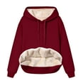 thumbnail image 2 of CHUOU Women Thick Hoodie Sweatshirt Lined Winter Velvet Warm Hoodie V Neck Long Sleeve Underwear Tops Blouse, 2 of 4