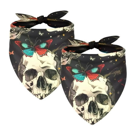 PhooArto Butterfies Skull Pattern Dog Bandanas 2 Pack Soft Washable Pet Scarf Triangle for Large Dogs Puppies and Cats