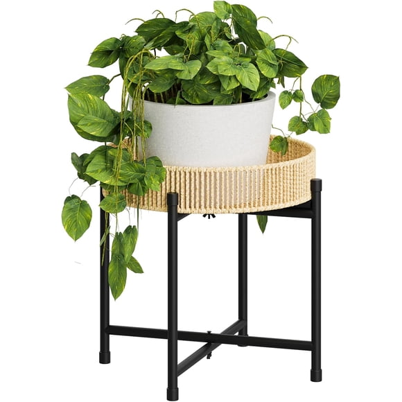 Round Plant Stand Indoor Rattan Plant Pedestal Metal Modern Plant Table Shelf for Small Spaces Elegant Flower Holder for Patio Balcony Garden