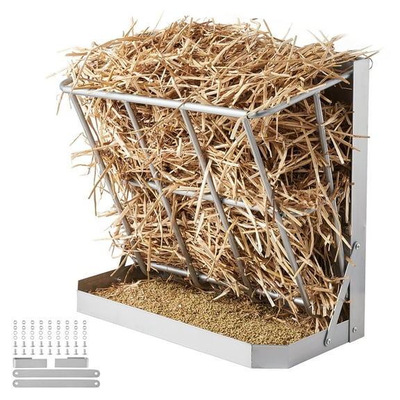 XgoodX Wall Mounted Goat Hay Feeder 2 in 1 Hay and Grain Feeder 21 Gallons