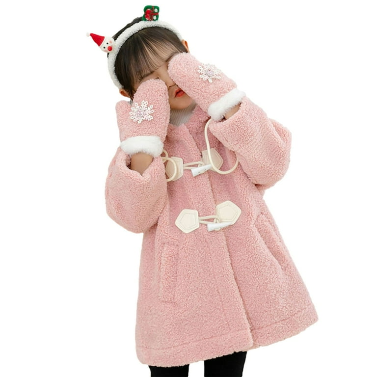 LIJCC Girls Thickened Hooded Christmas Fur All in One Coat Kids Baby Warm Girls Boys Cartoon Winter Warm Jackets Sweatshirt Coats