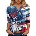 thumbnail image 2 of vigerkar 4th of July Outfits for Women American Flag Stars and Stripes Print V Neck 3/4 Sleeve T Shirts Ladies Patriotic Tops (Blue, L), 2 of 6
