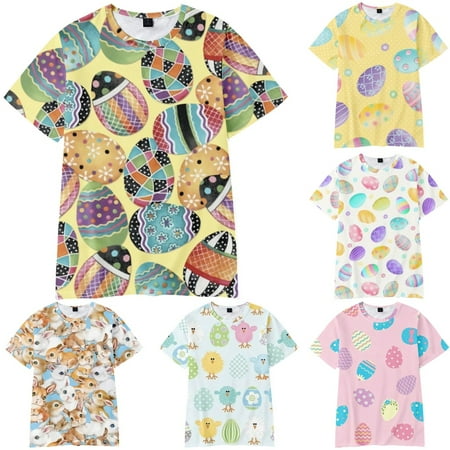 

LANLIN Adult Kids Graphic Tees Easter Casual Tops Shirt Plus Size Men