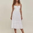 thumbnail image 4 of Vestidos de encaje de algodón blanco de verano vintage sin mangas con cordones bohemios casuales vestido de tirantes largos para mujeres vestidos de playa bohemios bata, 4 of 5