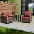 thumbnail image 2 of COOS BAY 3 Pieces Brown Wicker Outdoor Patio Bistro Furniture Set 360° Swivel Rocking Chairs with Red Cushions and Wood Grain Top Side Table, 2 of 8