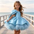 thumbnail image 6 of Girls Satin Mini Princess Dresses Cape Sleeve Neck Ruffle Tiered Gowns for Wedding Birthday Party Evening Ceremony Sky Blue 11-12 Years, 6 of 6