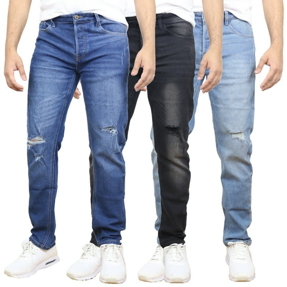Men's 3-Pack Stretch Ripped Jeans - Denim Look with Flexibility & Comfort (Sizes: 30-42)