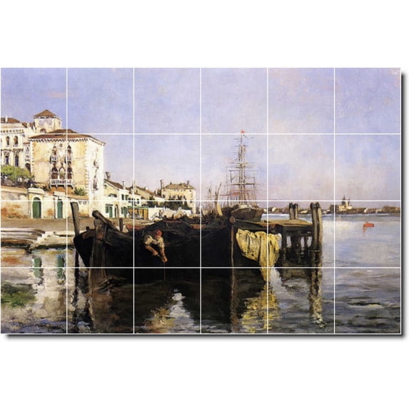 Ceramic Tile Mural-John Twachtman Waterfront Painting 298. 48" w x 32" h using (24) 8 x 8 ceramic tiles