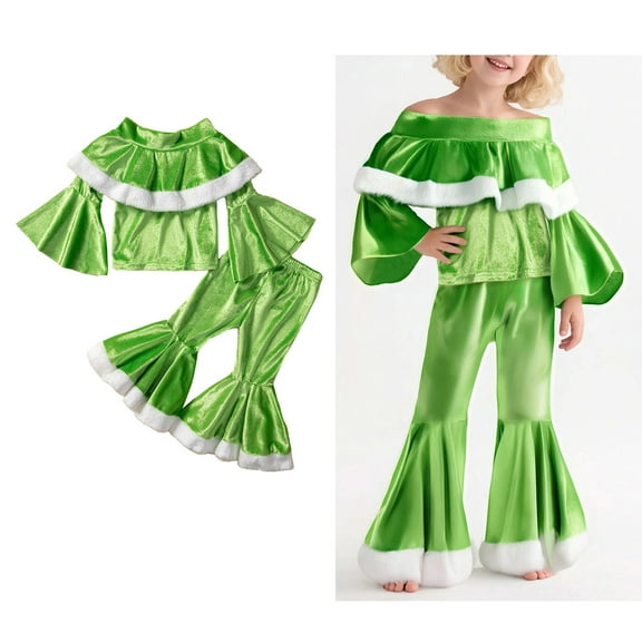 Baby Elf Outfit for Girls Long Sleeve Top Flare Pants Set Holiday Outfit Christmas Toddler Girl Outfit 6-12 Months