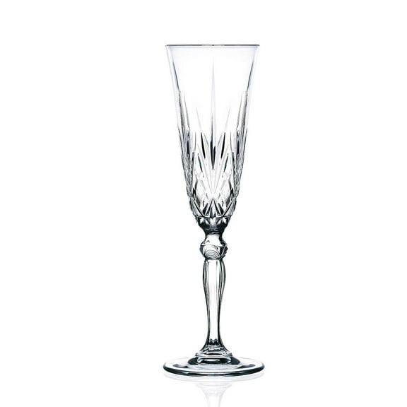 Elegant and Modern Design RCR Melodia Crystal Champagne Glassware Set for Hosting Parties and Events - Set of 6 Champagne Glass with 4 OZ Capacity, Dishwasher Safe