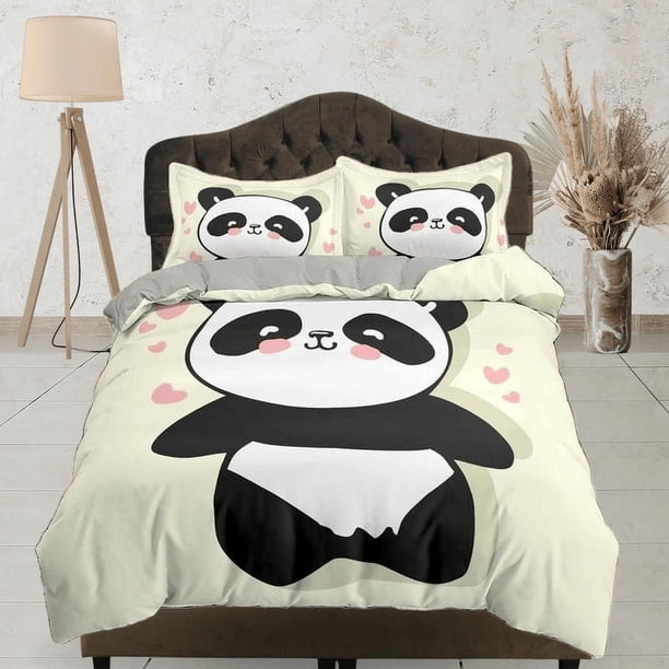 Funda de Doona Panda In Love Para Niños, Juego de Cama Full, King, Queen, Dormitorio