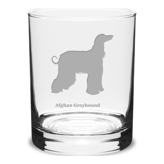 Afghan Greyhound Deep Etched 14 oz Classic Double Old Fashion Glass