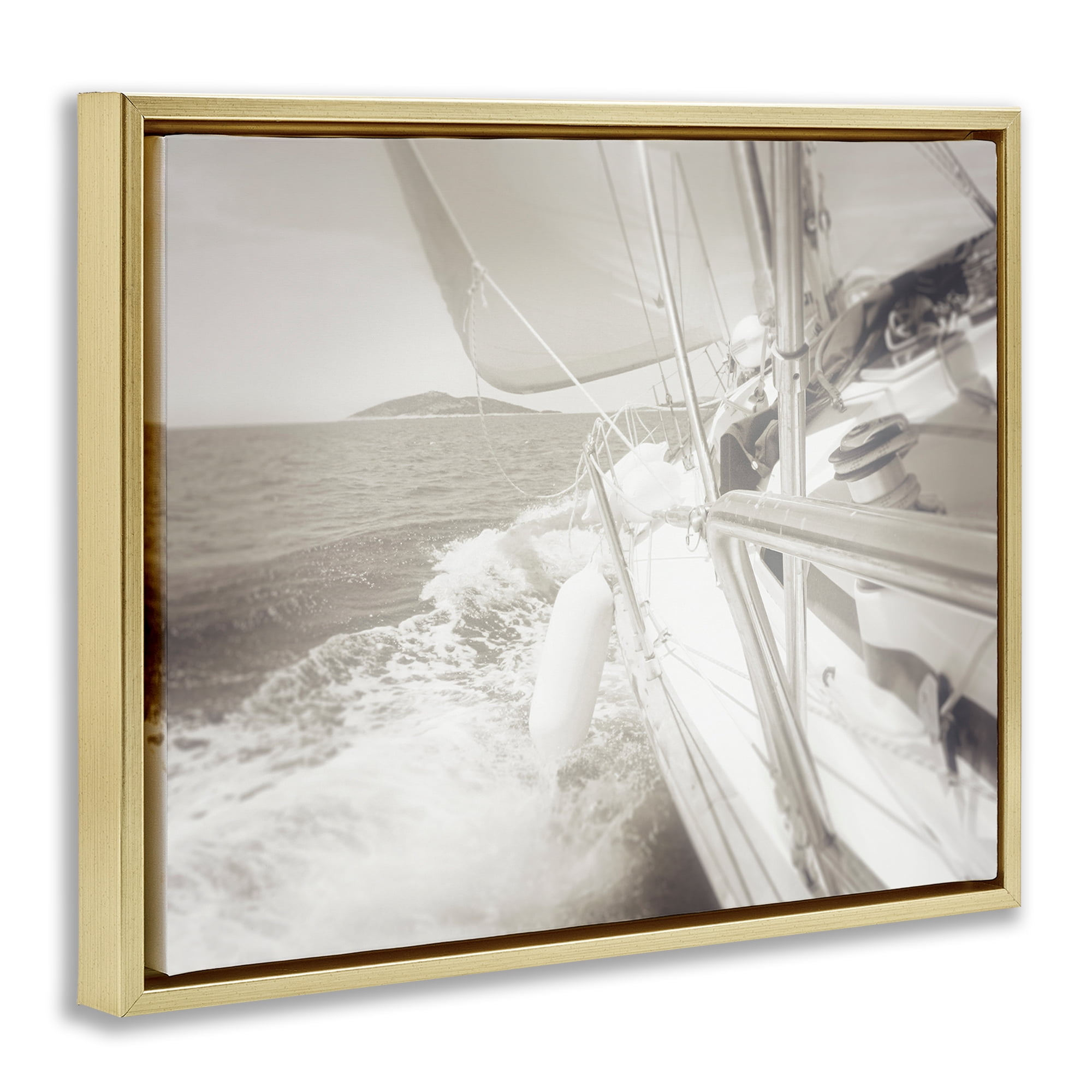 Stupell Industries Splashing Boat Bow Transportation Photography Gold Floater Framed Canvas Art Print Wall Art, 21 x 17