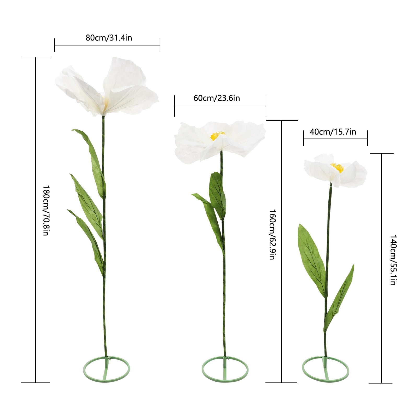 Giant Flowers for Decoration, 5.9 Ft Huge Artificial Silk Flower Decoration, Three-Headed Big Organza Flowers for Wedding Party Home Decor, Photography Props, Shop Window Display