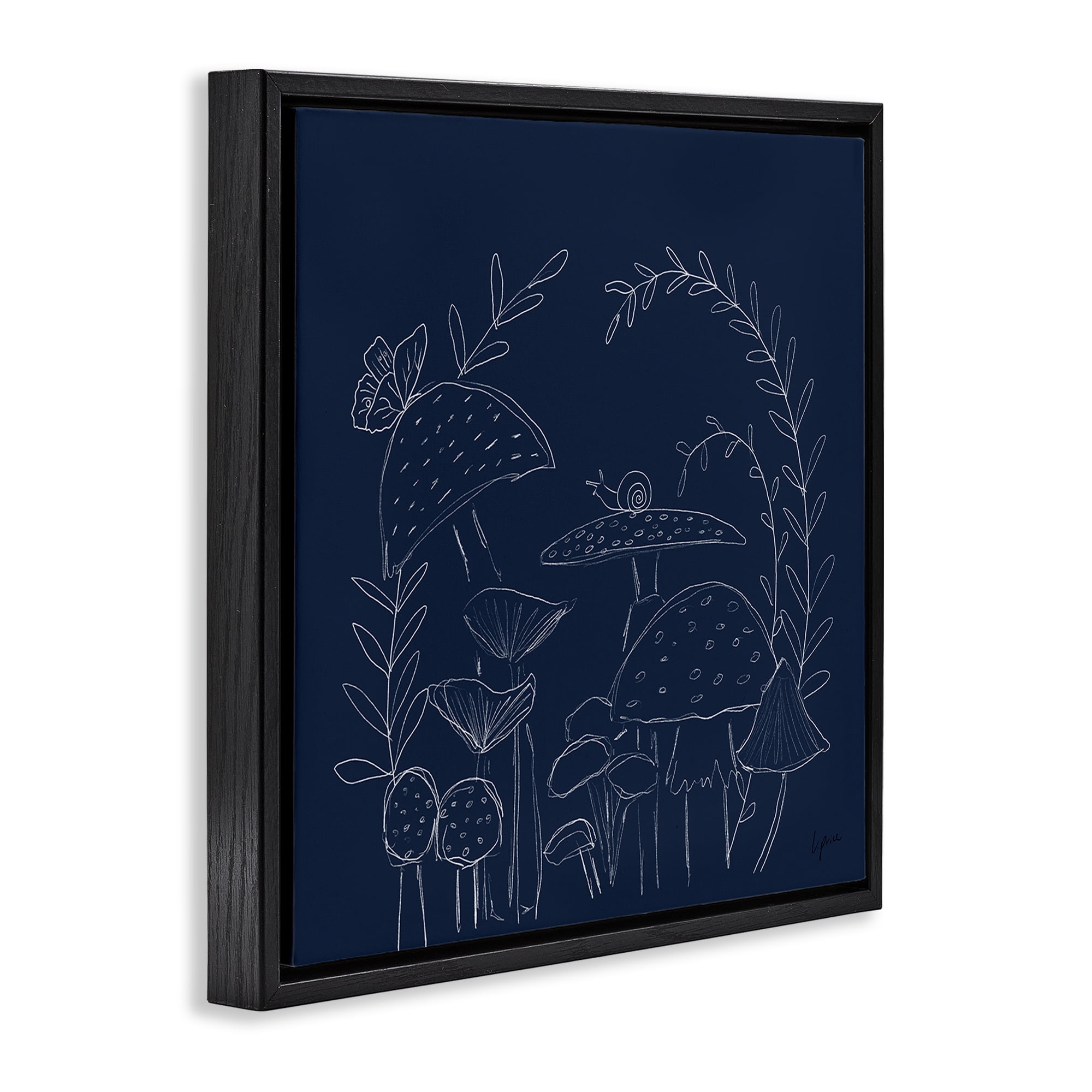 Stupell Industries Mushrooms on Blue Plants & Flowers Painting Black Floater Framed Canvas Art Print Wall Art, 18 x 18