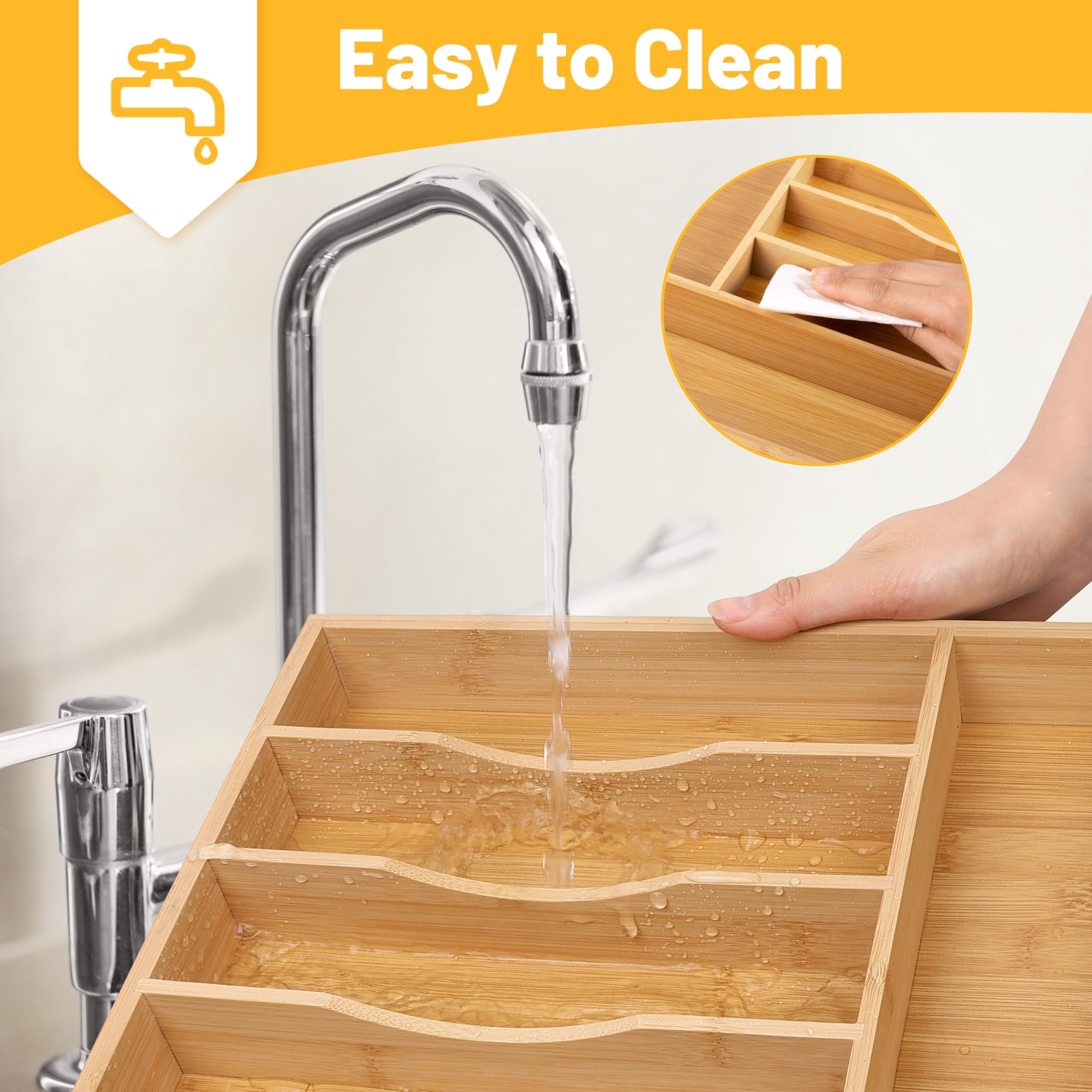 Kitchen Silverware Organizer  Drawer - Utensil Holder And Cutlery Tray With Grooved Dividers For Flatware 7 Slot