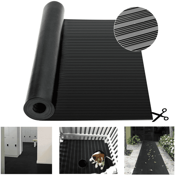 Qunbio Corrugated Rubber Floor Mat, 3.3ft x 9.8ft Fine Rib Heavy Duty Garage Floor Mat for Home, Entryway, Lab, Indoor Outdoor Floor Protection