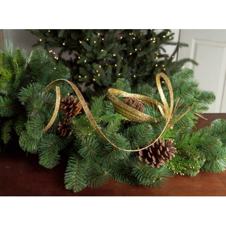 Club Pack of 12 Cameo Gold Glitter Paper Christmas Ribbons 15'