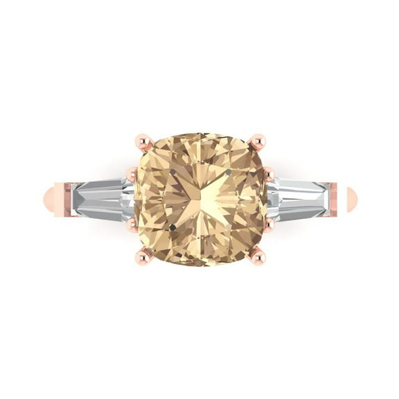 Clara Pucci 14K Rose Gold 3ct YellowMoissanite Three-Stone Ring for Women