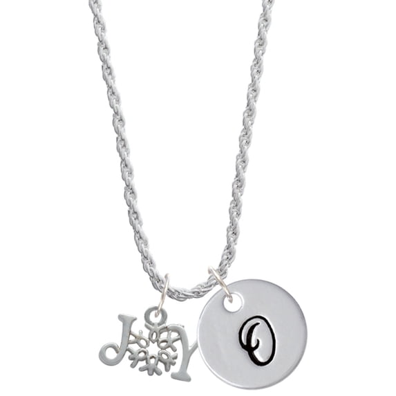 Delight Jewelry Silvertone Joy with Snowflake Silvertone Script Initial Disc - O - Charm Necklace, 20"+3"