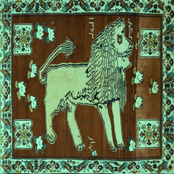 Ahgly Company Machine Washable Indoor Square Animal Turquoise Blue Traditional Area Rugs, 8' Square