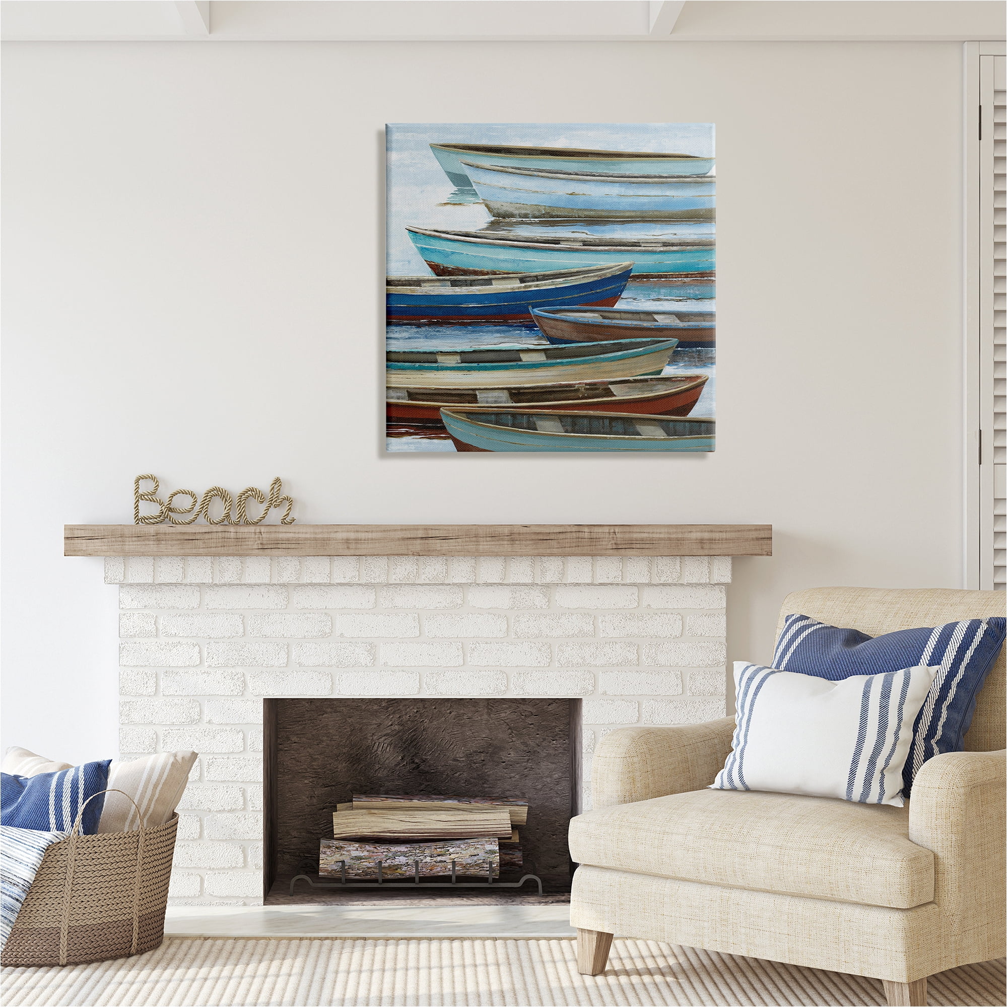 Stupell Industries Rustic Canoes on Lake Transportation Painting Gallery Wrapped Canvas Art Print Wall Art, 30 x 30