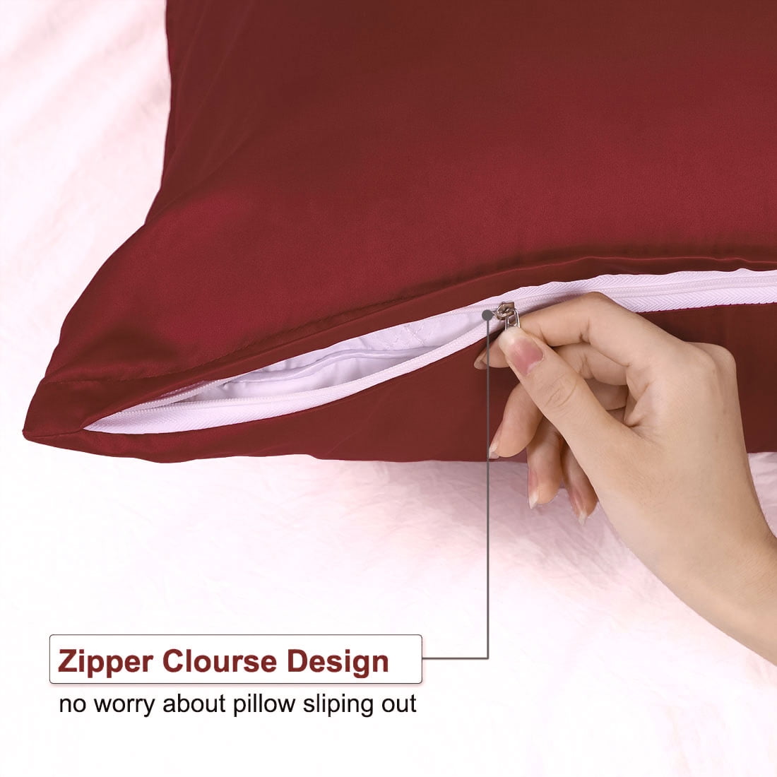 Unique Bargains 6 Pack Satin Pillowcase with Zipper, Queen, Red