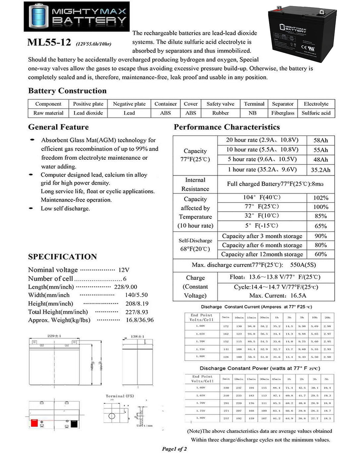 12V 55AH 45825 Battery Scooter Wheelchair Mobility Deep Cycle